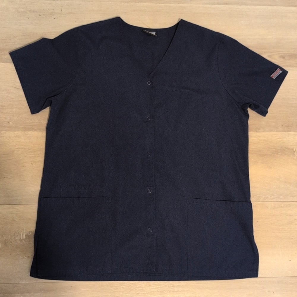 Cherokee Workwear Solid Dark Blue Scrub Top - Small